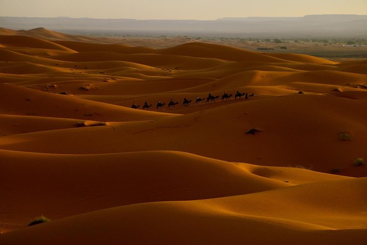 Merzouga: Overnatning i luksuriøs ørkencamp med Camel Ride, måltider og sandboarding