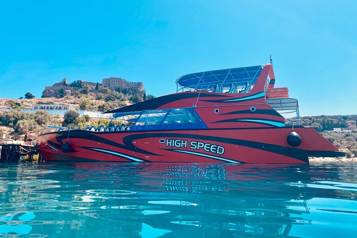 Rask båt til Symi med svømmestopp ved St George's Bay! (Bare 1 times reise)