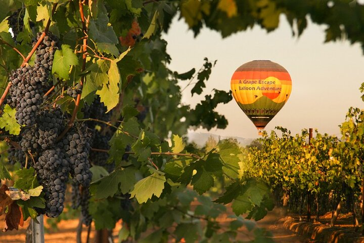 Zonsopgang heteluchtballonvlucht boven het Temecula-wijnland