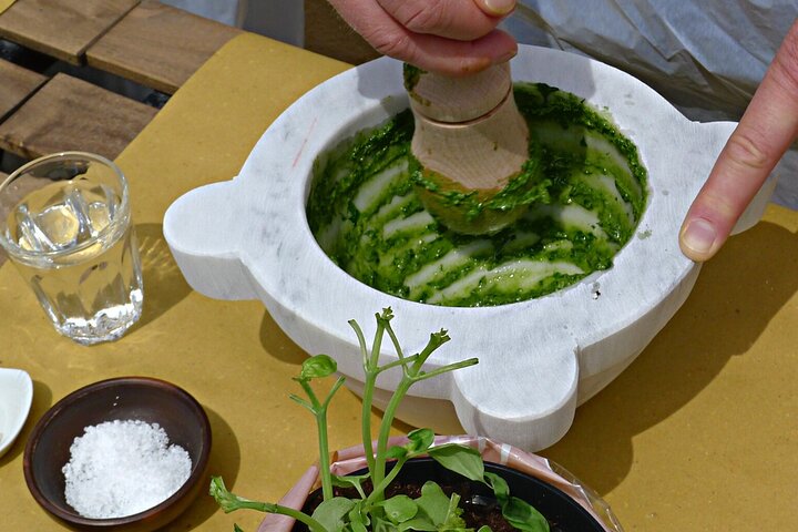 Cinque Terre: Autentisk Pesto matlagingsklasse og vin i Manarola