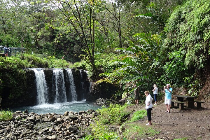 Route vers la forêt tropicale de Hana, la plage de sable noir, les cascades et le déjeuner