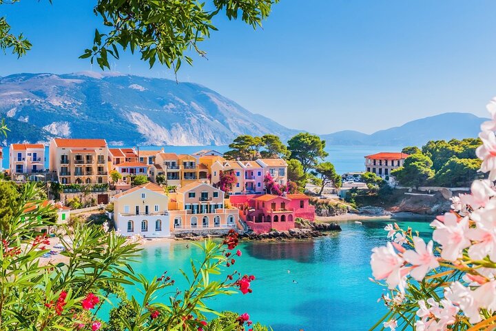 Tour dell'isola di Fiscardo e Assos con nuoto alla spiaggia di Myrtos