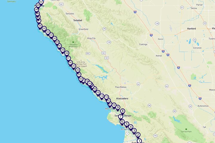 Tour audio guidato in auto da guidare autonomamente Santa Maria–Monterey Big Sur