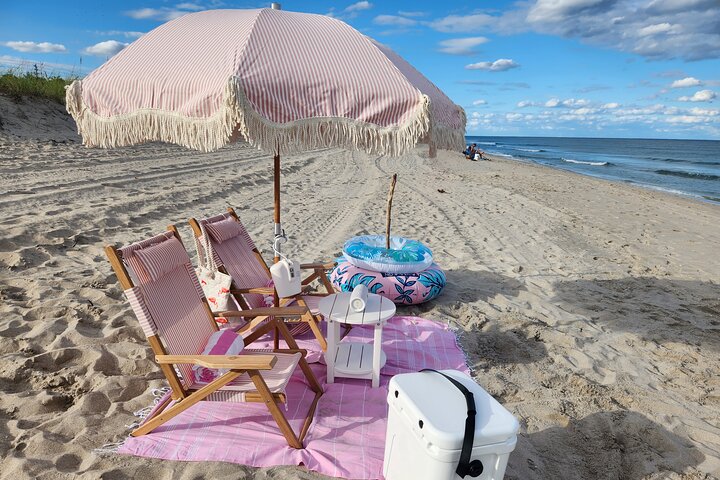 Giornata a West Palm Beach: ombrellone, sedie, Yeti, altoparlante JBL, asciugamani+