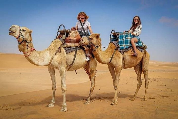 Dubai 4-timmars safari i röda öknen, kamelridning, sandboarding och falk