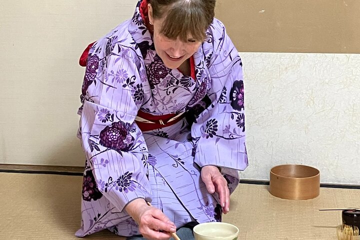 Chiba: Kimono og te seremoni på en historisk slottet hage