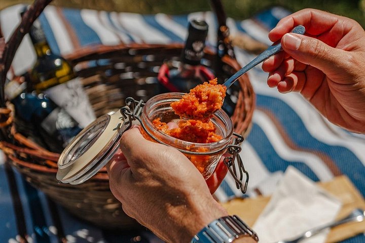 Visita a la bodega y picnic en el viñedo con una botella de vino.