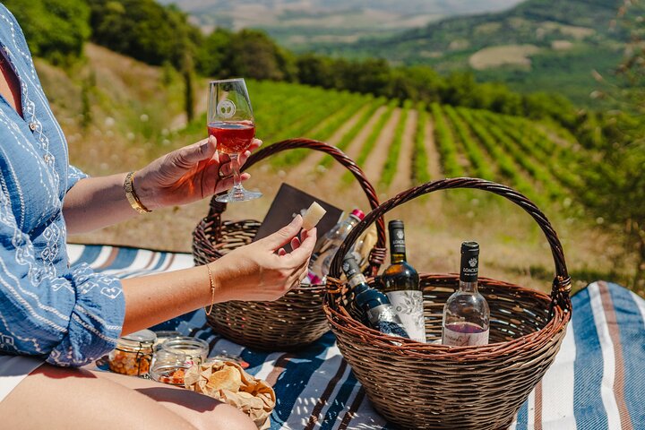 Visita a la bodega y picnic en el viñedo con una botella de vino.