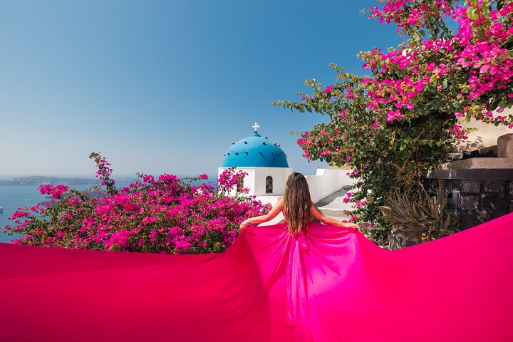 Eksklusiv Santorini Flying Dress Photoshoot med Pickup