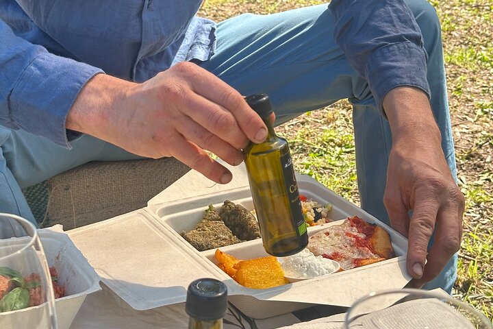 Picknick tussen de olijfbomen en proeverij van olijfolie en lokale smaken