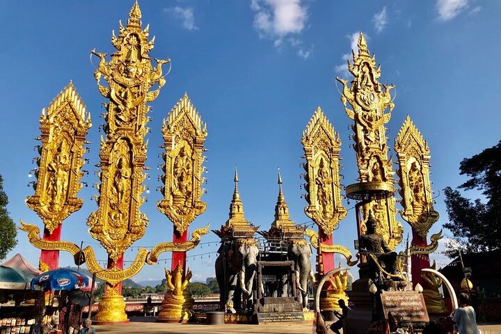 Gyllentriang Thailändsk Myanmar Laos gräns Khongfloden Gamla staden