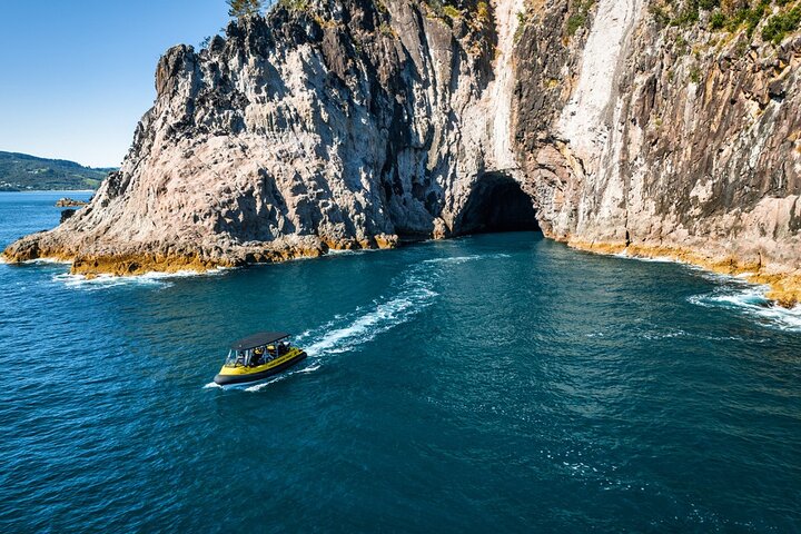 2 timers bådtur til Cathedral Cove og vulkansk kyst