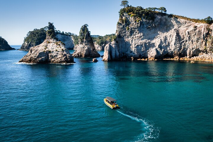 2 timers bådtur til Cathedral Cove og vulkansk kyst