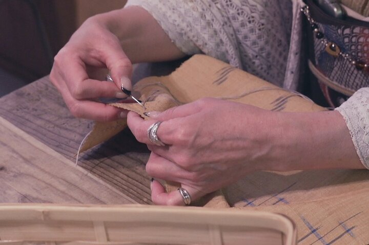 Achtsame Sashiko Nähte auf Denim in Bikan Historische Kurashiki