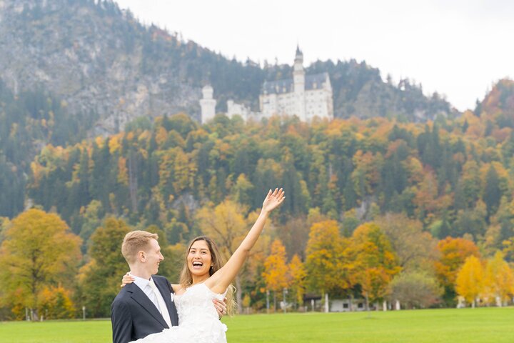 Sesión de fotos de pareja, boda y retratos en el Castillo de Neuschwanstein