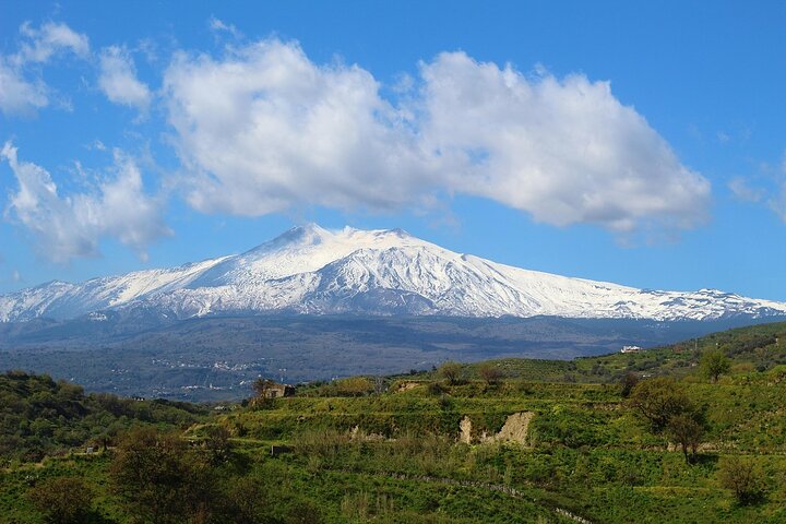 Excursion au volcan Etna, dégustation de vins, déjeuner dans un domaine viticole et transfert