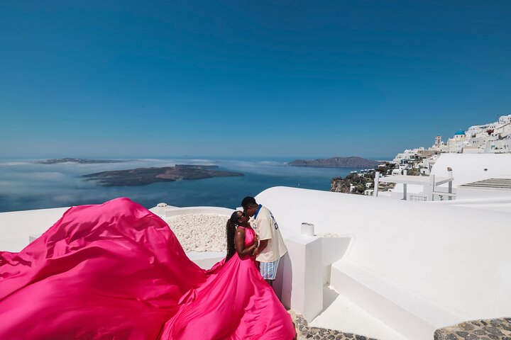 Eksklusiv Santorini Flying Dress Photoshoot med Pickup