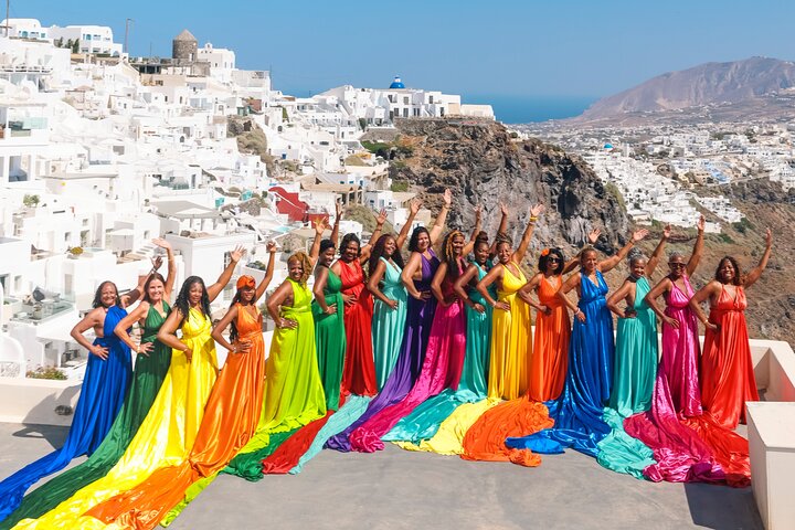 Eksklusiv Santorini Flying Dress Photoshoot med Pickup