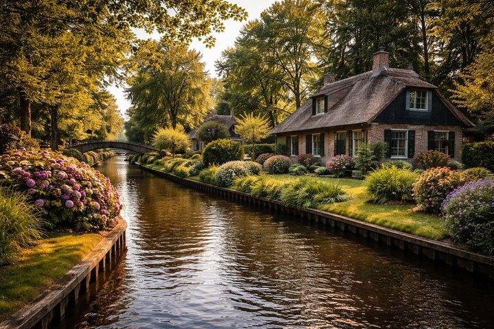 Crucero panorámico por el Canal de Giethoorn con un patrón local