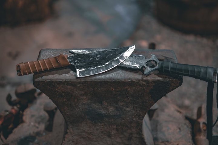 Blacksmith sua própria lâmina em uma área histórica de Asheville Forge