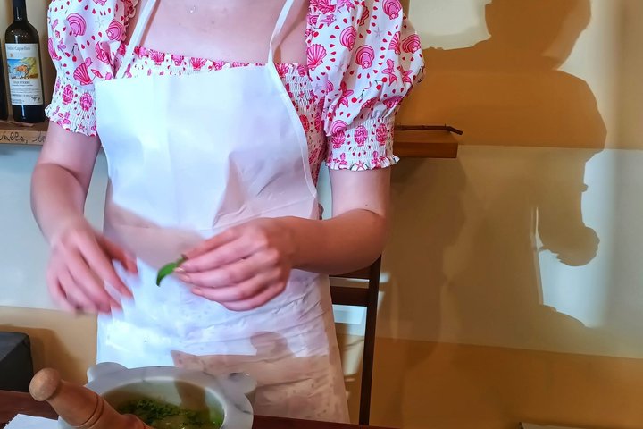 Cinque Terre: Autentisk Pesto matlagingsklasse og vin i Manarola