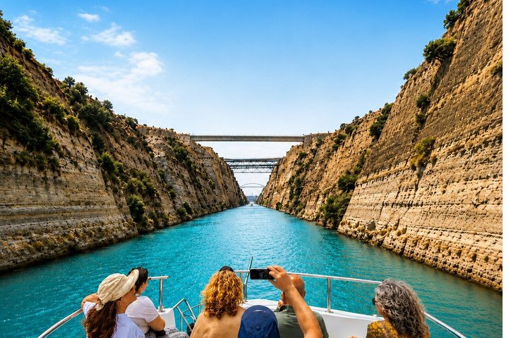 Corinth Canal Cruises Passage By St Andreas Barca con fondo in vetro