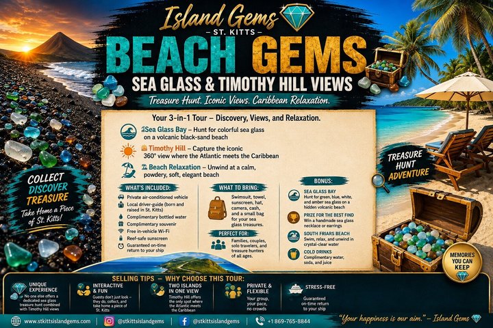 St Kitts : Beach Gems Sea Glass & Timothy Hill View