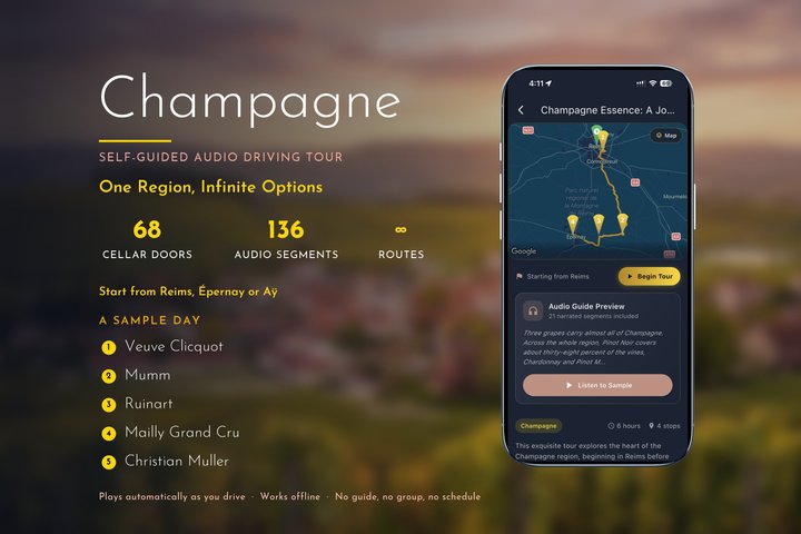 Tour de Vinos de Champagne: Guía de audio GPS autoguiada desde Reims