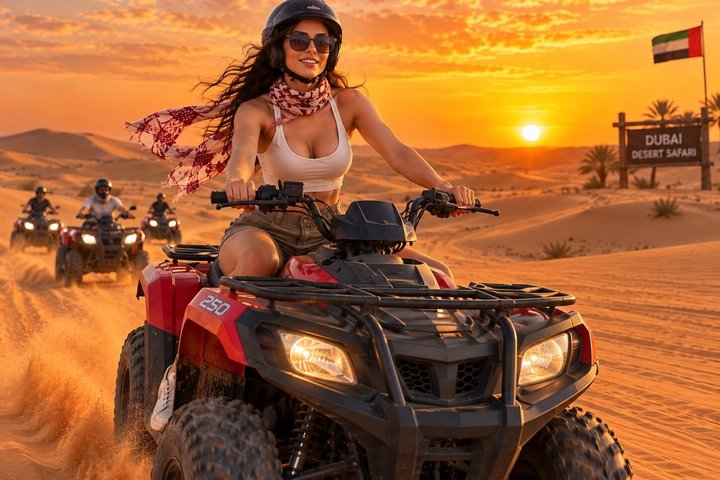 Luksuriøs ørkensafari i Dubai med quad bike, kamelritt og BBQ-middag